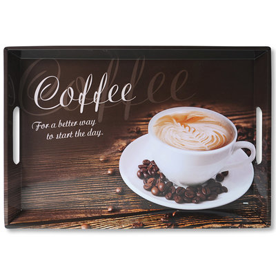 Kesper Dienblad Rechthoekig - Koffie Print - Design koffie / Thee dienblad - Diep Dienblad met handvatten - Melamine - 50 x 35 x 4.5 Cm