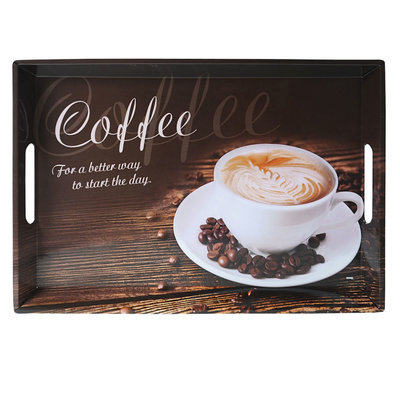 Kesper Dienblad Rechthoekig - Koffie Print - Design koffie / Thee dienblad - Diep Dienblad met handvatten - Melamine - 50 x 35 x 4.5 Cm