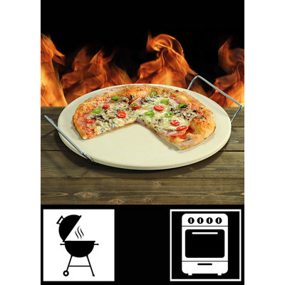 Kesper Grillmeister - Pizzasteen voor Bbq of Oven - Ø33 cm - Pizzasteen met handvat - Barbecue of in oven - Pizzaplaat - Pizza Stone Rond