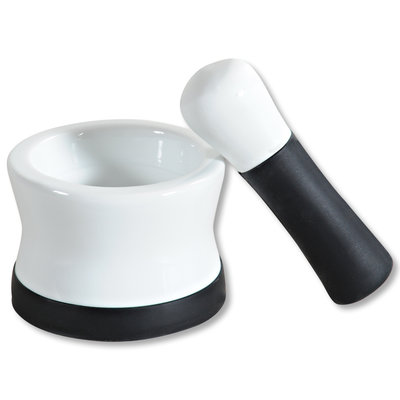 Kesper Vijzel met stamper van Porselein Ø 11 cm - Fijnstampen en vermalen van Kruiden - Vijzel en stamper Afm. 11 x 11 x 7.5 Cm.