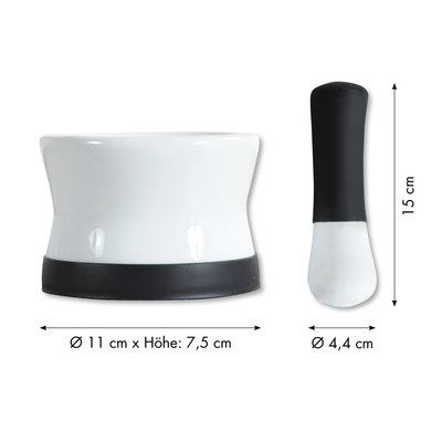 Kesper Vijzel met stamper van Porselein Ø 11 cm - Fijnstampen en vermalen van Kruiden - Vijzel en stamper Afm. 11 x 11 x 7.5 Cm.