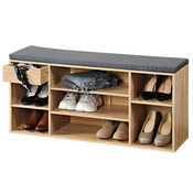 Kesper Schoenenbank - 10 paar schoenen met Zitkussen & Opbergvakken + Opberglade - Open Schoenenkast - FSC® hout - Afm 101 x 29 x 48