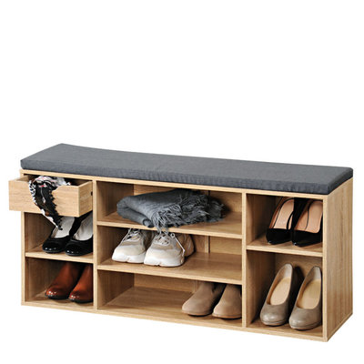 Kesper Schoenenbank - 10 paar schoenen met Zitkussen & Opbergvakken + Opberglade - Open Schoenenkast - FSC® hout - Afm 101 x 29 x 48