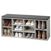 Kesper Schoenenbank - 10 paar schoenen met Zitkussen & Opbergvakken - Open Schoenenkast - FSC® hout - Afm 103.5 x 29.5 x 48 Cm - Grijs