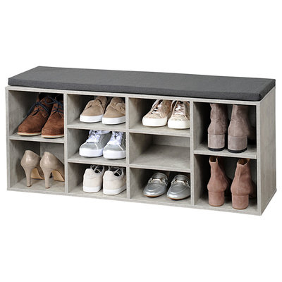 Kesper Schoenenbank - 10 paar schoenen met Zitkussen & Opbergvakken - Open Schoenenkast - FSC® hout - Afm 103.5 x 29.5 x 48 Cm - Grijs