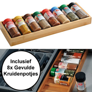 Kesper FSC® Houten Kruiden Organizer - Tray voor Keuken La - Opbergen Kruiden & Specerijen potjes - Incl 8 Kruidenpotjes - Kruidenrek
