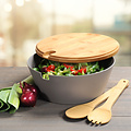 Kesper Salade Schaal Ø26 Cm - Saladeschaal met FSC® Bamboe Deksel en 2 Salade Lepels - Slakom - Salade Bak - Afm 26x26x11 Cm - SET
