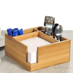 Kesper Servettenhouder & Bestekhouder in 1 - FSC® Bamboe hout - Houder voor Servetten en bestek - Serverhouder - Afm 18 x 18 x 9 Cm