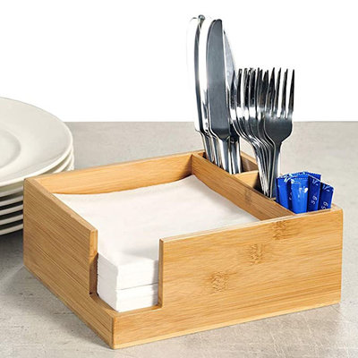 Kesper Servettenhouder & Bestekhouder in 1 - FSC® Bamboe hout - Houder voor Servetten en bestek - Serverhouder - Afm 22 x 18 x 9 Cm
