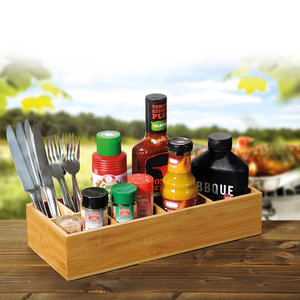 Kesper FSC® Bamboe houten Opbergdoos met 8 vakken - Barbecue Bbq Grill box - Buffet box - Voor Opbergen van sauzen specerijen bestek etc