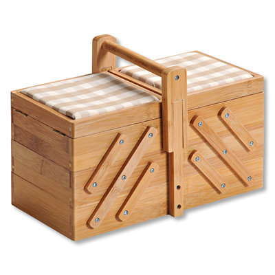 Kesper FSC® Bamboe houten Naaikist - Naaidoos opbergbox 5 vakken - Naaibox met Handvat - Compact uitklapbaar - Naaigarnituur Naaikoffer