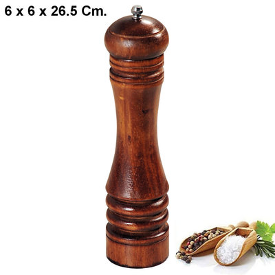 Kesper Pepermolen Rubberhout - Ø6 Hoogte 26.5 Cm - Zoutmolen en kruidenmolen - Peper / Zout / Kruiden molen - Keramisch maalwerk - 26.5Cm