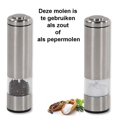 Kesper Elektrische Zout of Pepermolen - RVS - Ø5 Hoogte: 20.5 Cm - Maalstand instelbaar Grof of Fijn - Koffie /Peper/Zout/ Kruiden molen