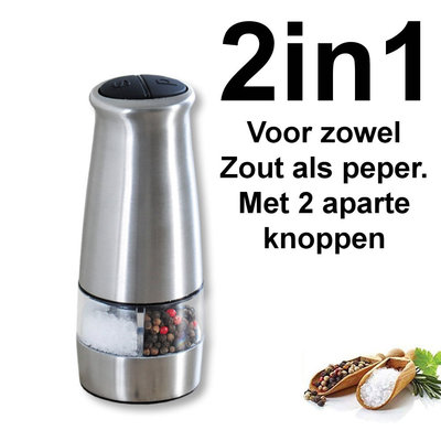 Kesper Elektrische 2in1 Zout & Pepermolen - RVS - Ø6.5 Hoogte: 17.5 Cm - Zoutmolen & Pepermolen in 1 - Koffie /Peper/Zout/ Kruiden molen