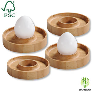 Kesper FSC® Bamboe houten - Eierdopjes set van 4 Stuks - Met praktische rand voor neerleggen van de eierschaal - Eierdoppen Set 4-Delig