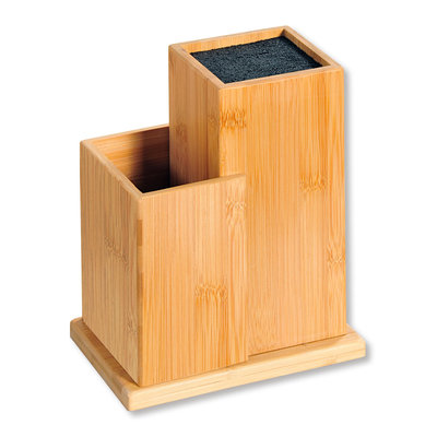 Kesper FSC® Bamboe houten - Messenblok zonder messen - Messenhouder met vak keukengerei houder - Messenblok Universeel - 18.5x12.7x24 Cm