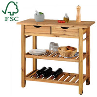 Kesper FSC® Acazia houten Keukentrolley - 2 laags Legplanken en met 2 Schuiflade's - Keukenkast- Bijzettafel - Keuken kast- 90x40x85 Cm