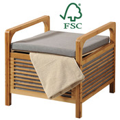 Kesper FSC® Bamboe houten - Hocker met Opbergruimte en Zitkussen - Poef Zithocker - Bank Hocker bankje - Afmetingen: 50 x 49 x 47 Cm