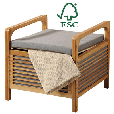 Kesper FSC® Bamboe houten - Hocker met Opbergruimte en Zitkussen - Poef Zithocker - Bank Hocker bankje - Afmetingen: 50 x 49 x 47 Cm