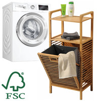 Kesper FSC® Bamboe houten - Badkamerrek met Wasmand - Badkamerkast - Badkamermeubel - 2 etages - waszak - Opvouwbare wasmand - 40x30x95