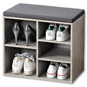 Kesper Schoenenbank - 5 paar schoenen met Zitkussen & Opbergvakken - Open Schoenenkast - FSC® hout - Afm 51.5 x 29.5 x 48 Cm - Grijs