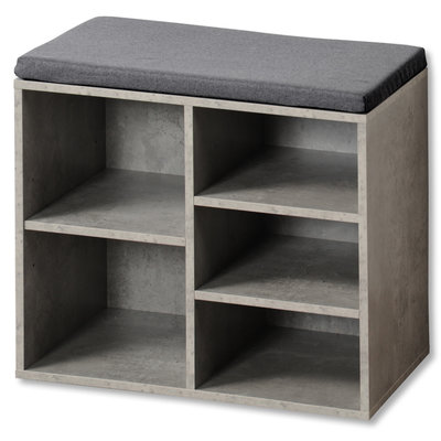 Kesper Schoenenbank - 5 paar schoenen met Zitkussen & Opbergvakken - Open Schoenenkast - FSC® hout - Afm 51.5 x 29.5 x 48 Cm - Grijs