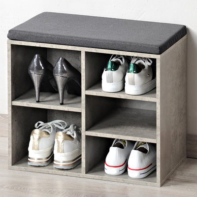 Kesper Schoenenbank - 5 paar schoenen met Zitkussen & Opbergvakken - Open Schoenenkast - FSC® hout - Afm 51.5 x 29.5 x 48 Cm - Grijs