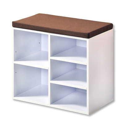 Kesper Schoenenbank - 5 paar schoenen met Zitkussen & Opbergvakken - Open Schoenenkast - FSC® hout - Afm 51.5 x 29.5 x 48 Cm - Wit