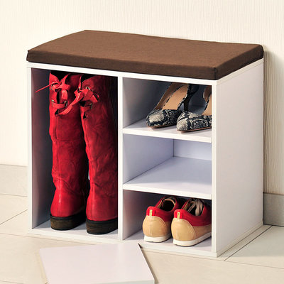 Kesper Schoenenbank - 5 paar schoenen met Zitkussen & Opbergvakken - Open Schoenenkast - FSC® hout - Afm 51.5 x 29.5 x 48 Cm - Wit
