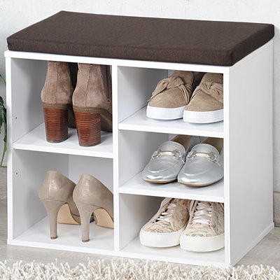 Kesper Schoenenbank - 5 paar schoenen met Zitkussen & Opbergvakken - Open Schoenenkast - FSC® hout - Afm 51.5 x 29.5 x 48 Cm - Wit