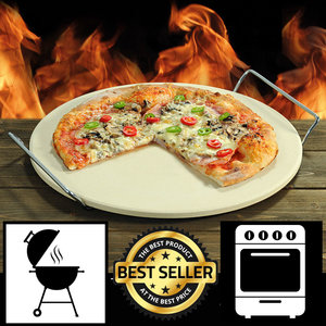 Kesper Grillmeister - Pizzasteen voor Bbq of Oven - Ø33 cm - Pizzasteen met handvat - Barbecue of in oven - Pizzaplaat - Pizza Stone Rond