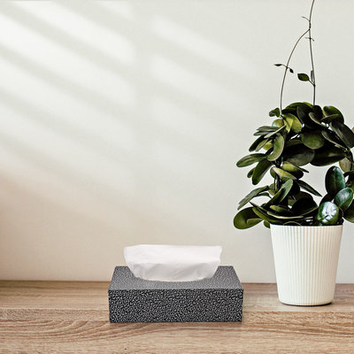 Decopatent Decopatent® Tissue box Kunstleer - Tissues Tissuedoos - Luxe doos voor Servetten - Zakdoekjeshouder - Tissuebox - Zwart / Zilver