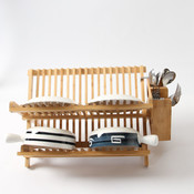 Decopatent Decopatent® Afdruiprek voor Afwas - Bamboe - Hout - Inklapbaar Afdruiprek - Afwasrekje inclusief bestekhouder - Afwas Druiprek