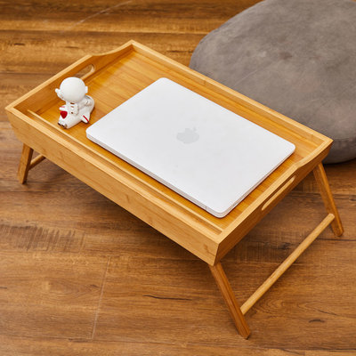 Decopatent Decopatent® Bamboe inklapbare bedtafel voor op bed met dienblad - Houten Bedtafeltje - Laptoptafel - Ontbijt Bed - Bank dienblad