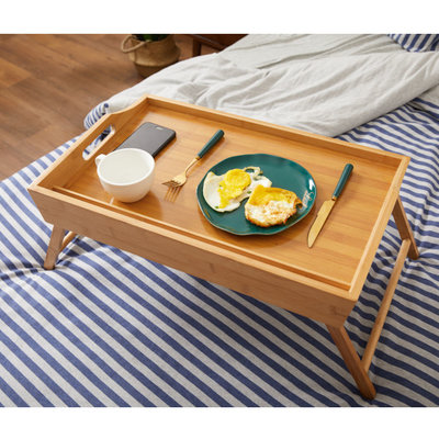 Decopatent Decopatent® Bamboe inklapbare bedtafel voor op bed met dienblad - Houten Bedtafeltje - Laptoptafel - Ontbijt Bed - Bank dienblad