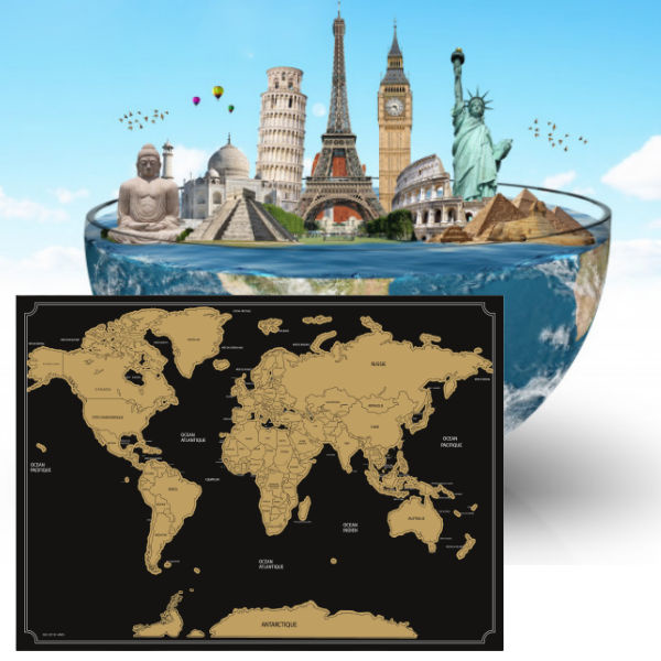 DECOPATENTDecopatent® Kras wereldkaart XL Deluxe - map wereldkaart - Muur Scratchmap - Scratch art wereld kaart - 82 x 59 Cm - Zwart - Verkoop com