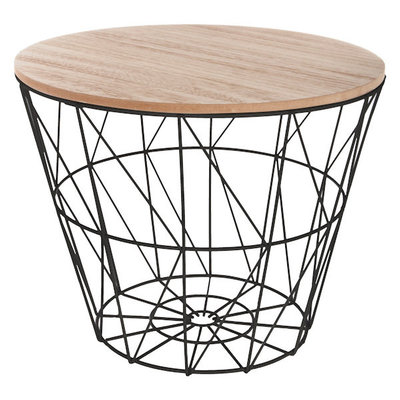 Decopatent Decopatent® Bijzettafel Rond - Zwarte metalen Draadmand - Bijzettafel industrieel - Kleine Salontafel - Zwart - 38 x 38 x 30.5 Cm
