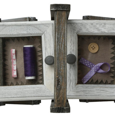 Decopatent Decopatent® Houten Naaikist - Naaidoos opbergbox 5 vakken - Naaibox met Handvat - Compact uitklapbaar - Naaigarnituur Naaikoffer