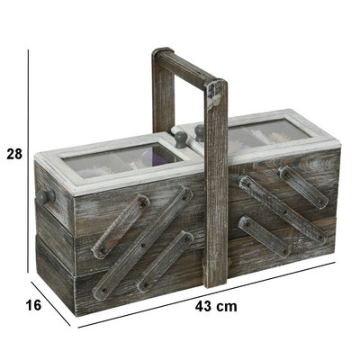 Decopatent Decopatent® Houten Naaikist - Naaidoos opbergbox 5 vakken - Naaibox met Handvat - Compact uitklapbaar - Naaigarnituur Naaikoffer