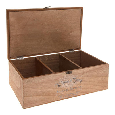 Decopatent Decopatent® Houten Naaikist - Naaidoos opbergbox 3 vakken - Naaibox met Deksel- Compact - Naaigarnituur Naaikoffer - Licht Bruin