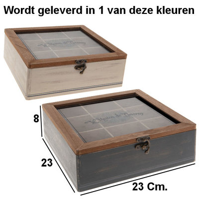 Decopatent Decopatent® Theedoos 9 vaks - Design theedoos met doorzichtig venster - Mdf Hout - 9 vakken theekist - Beige OF Licht Blauw