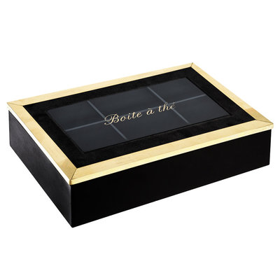 Decopatent Decopatent® Theedoos 6 vaks - Design theedoos met doorzichtig venster - Mdf Hout - 6 vakken theekist - Grijs OF Zwart