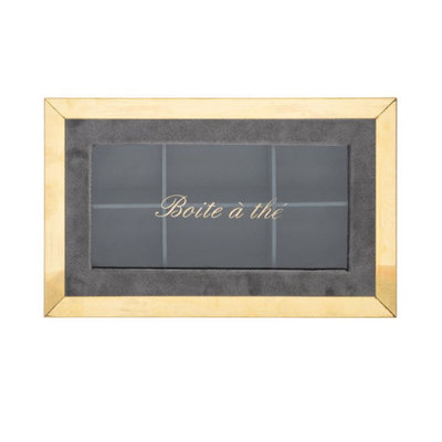 Decopatent Decopatent® Theedoos 6 vaks - Design theedoos met doorzichtig venster - Mdf Hout - 6 vakken theekist - Grijs OF Zwart