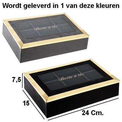 Decopatent Decopatent® Theedoos 6 vaks - Design theedoos met doorzichtig venster - Mdf Hout - 6 vakken theekist - Grijs OF Zwart