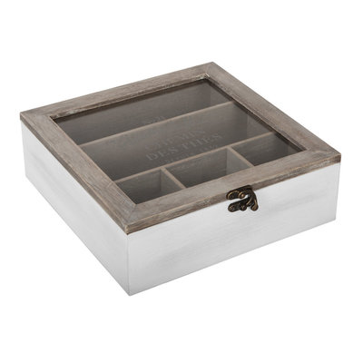 Decopatent Decopatent® Theedoos 5 vaks - Design theedoos met doorzichtig venster - Mdf Hout - 5 vakken theekist - Blank OF Grijs