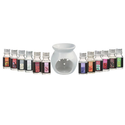 Decopatent Decopatent® Oliebrander SET - Aromabrander voor Geurolie - INCL 12x 10ML Oliën - Jasmijn Vanille Roos Lavendel - Olieverdamper SET