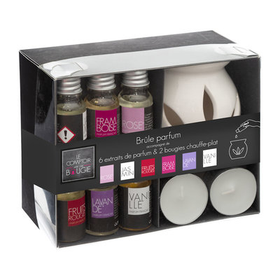 Decopatent Decopatent® Oliebrander SET - Aromabrander voor Geurolie - INCL 6x 10ML Oliën - Jasmijn Vanille Roos Lavendel - Olieverdamper SET