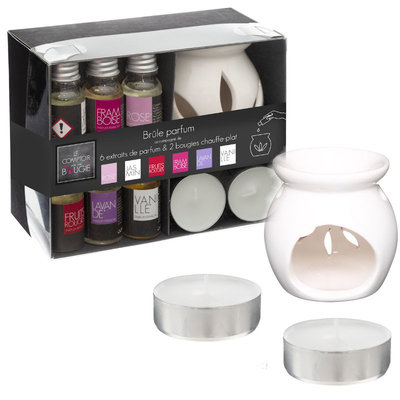 Decopatent Decopatent® Oliebrander SET - Aromabrander voor Geurolie - INCL 6x 10ML Oliën - Jasmijn Vanille Roos Lavendel - Olieverdamper SET