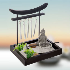 Decopatent Decopatent® Zen Waxinehouder met Boeddha & Windgong - Relax plateau plankje - Thuis of Kantoor - Waxinelichtjes - Theelichthouder