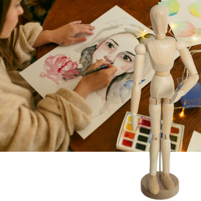 Decopatent Decopatent® Tekenpop - Houten model Lendenpop - Tekenmodel pop hout - Ledepop Tekenen - Voor Volwassenen en Kinderen - 9x6x33 Cm